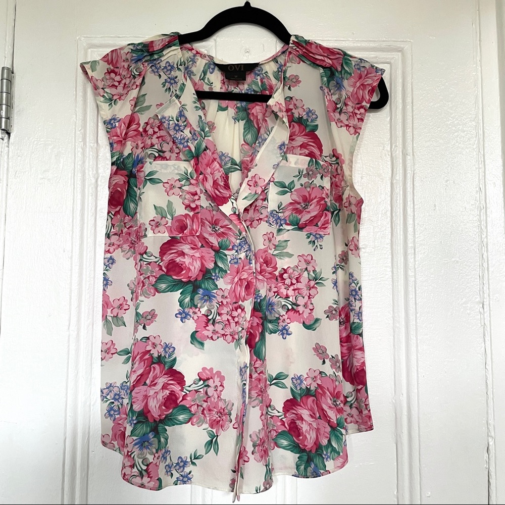 Floral Short Cap Sleeve Blouse
